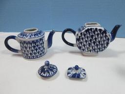 Lot Blue & White Chinoiserie Porcelain Phoenix Bird 3" Creamer, Mini 3 3/4" Round Teapot/