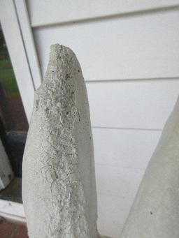 Pair of Concrete 29" Figural Bunny Rabbit Garden Statues Standing up On Back Legs Ready to
