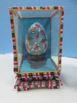 Egg Collection 2-L.F. Fine Porcelain Limoges Victorian Scenes, Alabaster Polished Egg on Paw