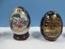 Egg Collection 2-L.F. Fine Porcelain Limoges Victorian Scenes, Alabaster Polished Egg on Paw