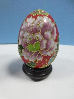 Egg Collection 2-L.F. Fine Porcelain Limoges Victorian Scenes, Alabaster Polished Egg on Paw