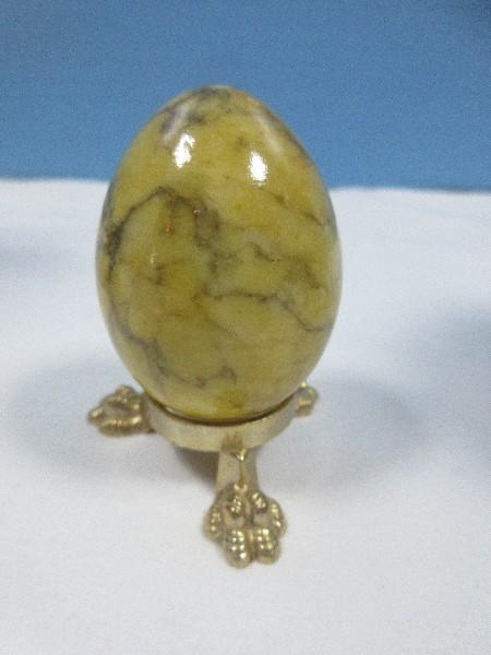 Egg Collection 2-L.F. Fine Porcelain Limoges Victorian Scenes, Alabaster Polished Egg on Paw