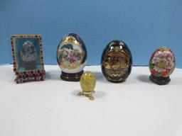 Egg Collection 2-L.F. Fine Porcelain Limoges Victorian Scenes, Alabaster Polished Egg on Paw
