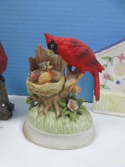 Lot Andrea Bisque Porcelain Cardinal Red Bird 5 1/2" on Wooden Display Base, Cardinal &