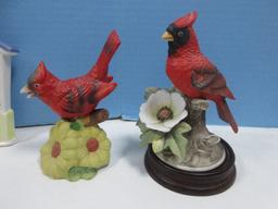 Lot Andrea Bisque Porcelain Cardinal Red Bird 5 1/2" on Wooden Display Base, Cardinal &