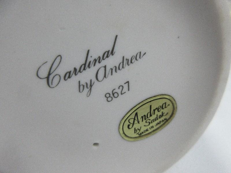 Lot Andrea Bisque Porcelain Cardinal Red Bird 5 1/2" on Wooden Display Base, Cardinal &