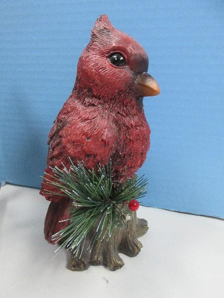 Lot Andrea Bisque Porcelain Cardinal Red Bird 5 1/2" on Wooden Display Base, Cardinal &
