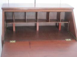 Mahogany Slant-Front Secretary Desk Fitted Interior Pigeon Holes, Bowfront Dovetail Drawer on