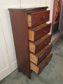 5 Drawer Accent Chest w/Wooden Pulls & Trim Apron Dark Oak- 35"H x 15 3/4" x 9 1/2"
