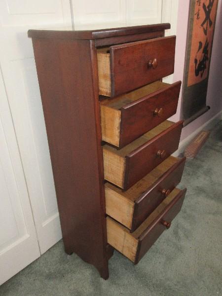 5 Drawer Accent Chest w/Wooden Pulls & Trim Apron Dark Oak- 35"H x 15 3/4" x 9 1/2"