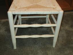 Painted White French Country Ladder Back Chair Woven Rush Seat
