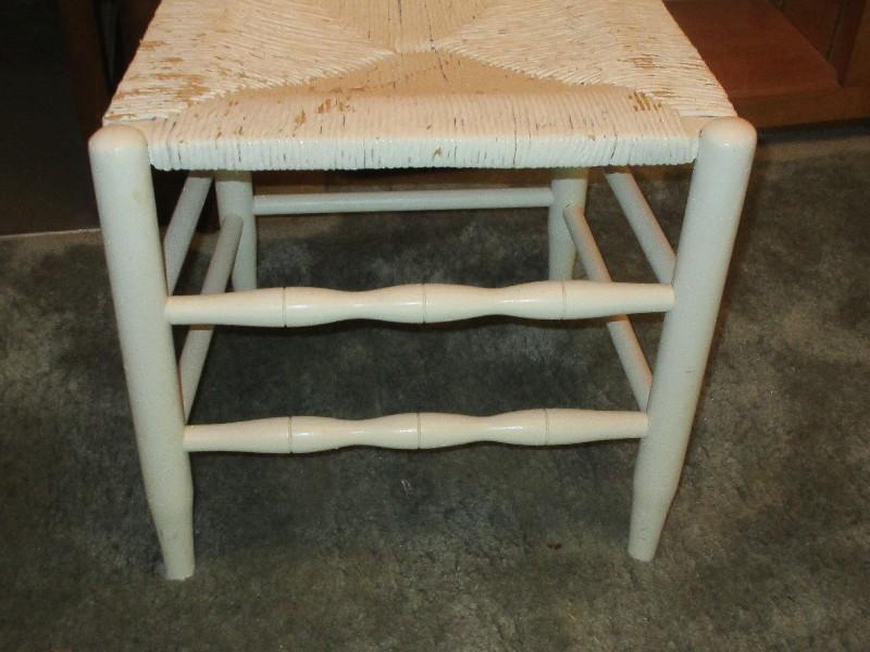 Painted White French Country Ladder Back Chair Woven Rush Seat