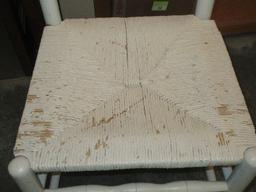 Painted White French Country Ladder Back Chair Woven Rush Seat