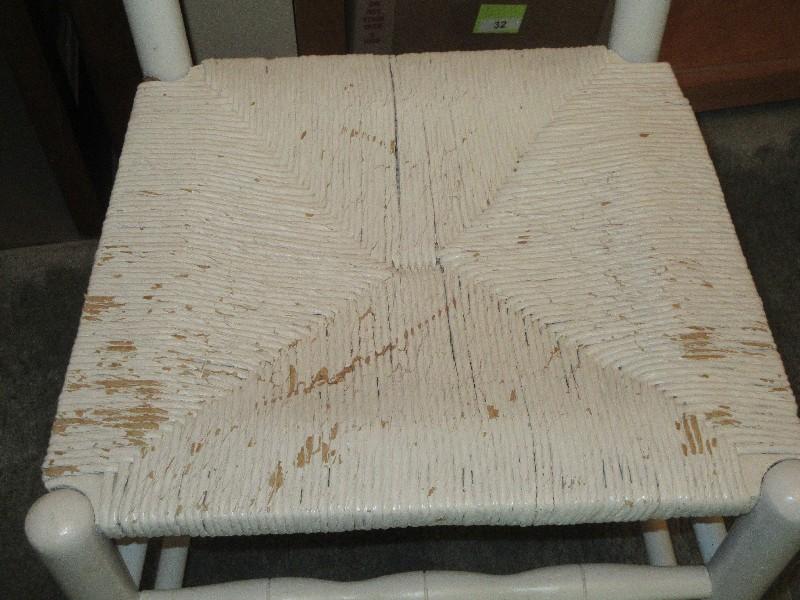 Painted White French Country Ladder Back Chair Woven Rush Seat