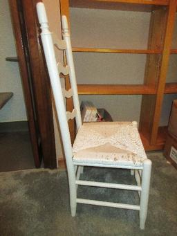 Painted White French Country Ladder Back Chair Woven Rush Seat