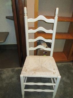 Painted White French Country Ladder Back Chair Woven Rush Seat