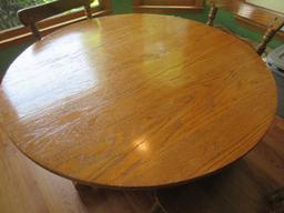 Traditional Oak Pedestal Table w/3 Spindle Back Chairs