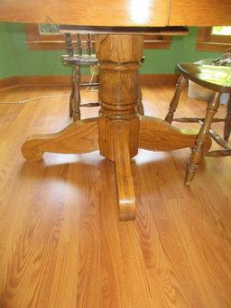 Traditional Oak Pedestal Table w/3 Spindle Back Chairs