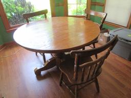Traditional Oak Pedestal Table w/3 Spindle Back Chairs