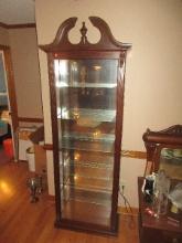 Pulaski Furniture Co. Illuminated Curio Mirrored Back 5 Glass Shelves Classic Design Arched
