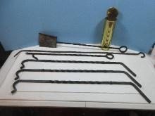Lot 6pc Fireplace Tool Set Wrought Iron w/Spiral Loop Handles