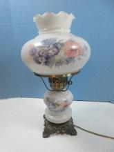 Gone w/The Wind Style Hurricane 17 1/2" Parlor Lamp w/Top & Base Lights White Glass Shade &