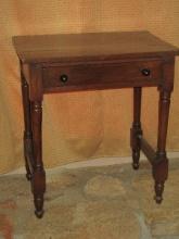 Antique Occasional Side Table w/Dovetail Drawer on Turned Legs Horizontal Stretchers Classic