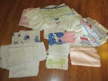 Lot Vintage Pattern Linen Table Cloths, Dogwood Flowers, Blue Gingham & Floral Border w/