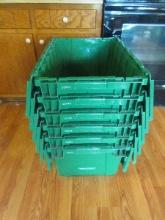 Lot 6 Paxton Durable Storage Stackable Plastic Green Totes High Density w/Interlock Lids