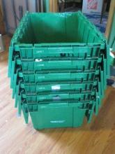 Lot 6 Paxton Durable Storage Stackable Plastic Green Totes High Density w/Interlock Lids