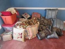 Lot Misc Accent Throw Pillows, Bed Pillow Shams, Embroidery Needlework Pillows, Full