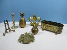 Brass Lot 7" Fleur-De-Lis Bookend, Baldwin 7 1/2" Console Single Candlestick, Virginia Metal-