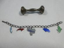Lot Link Bracelet 5 Country Shaped Sterling Charms Venezuela Etc, Vintage Sterling Silver Baby