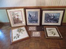 Lot Framed Artwork Prints Lithograph Titled "Orchard Covey" Bob White Quails Artist Pamela