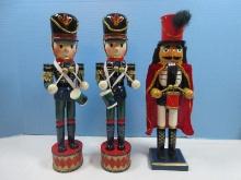 Toy Land Charming Pair Drummer Boy 15" Nutcrackers on Drum Pedestals, Military Drummer w/