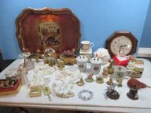 Lot Large 22" Tin Buckingham Palace Tray/Cup, Reed & Barton Silverplate Butterfly Music Box/