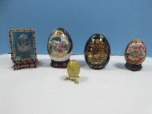 Egg Collection 2-L.F. Fine Porcelain Limoges Victorian Scenes, Alabaster Polished Egg on Paw