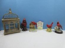 Lot Andrea Bisque Porcelain Cardinal Red Bird 5 1/2" on Wooden Display Base, Cardinal &