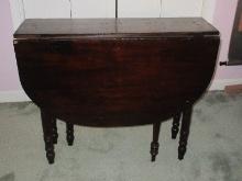 Antique Pine Gate Leg Drop-Leaf Table on Turned Legs- Top Center 29 1/2"H x 35" x 9 3/4", &