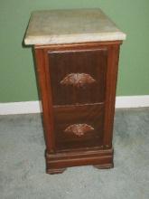 Antique Nightstand w/Marble Top Beveled Edge & 2 Dovetail Drawers Carved Pulls-
