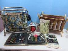 Lot Vintage Folding Yard Sticks Sewing Knitting Yarn Basket, Retro Metal Frame Yarn Folding