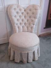 Stylish Slipper Chair AKA Boudoir Chair or Vanity Low Seat Pleated Skirt Tuffed Back Romantic