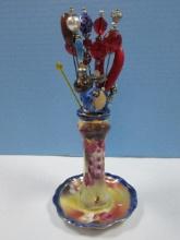 Elegant Limoges Porcelain Hand Painted Floral Dresser Vanity Hat Pin Holder w/A Collection Hat