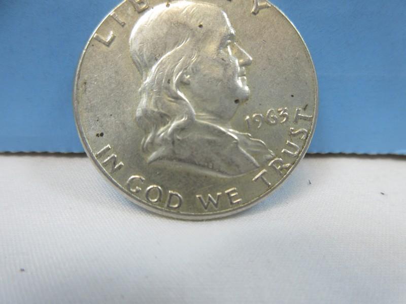 1963 Franklin Silver Half Dollar Coin Liberty Bell Philadelphia No Mint Mark Wgt. 12.5 G