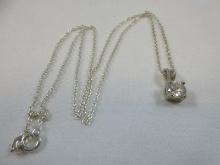 Sterling Silver Cable Chain Necklace w/ Cubic Zirconia Solitaire Floating Pendant in Presentation