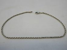 Sterling Silver 925 Italy Rope Chain Bracelet End/End 9 3/4"