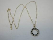 Italy 925 Sterling Silver Gold Overlay Chain/Necklace w/925 Blue Sapphire Pendant/Charm