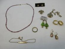 Lot Misc. Gold Filled Fleur De Lis Pen, Locket w/Rhinestone Fleur De Lis, Pair 14K Gold Filled