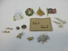 Lot Misc. Fashion Jewelry American Flag Enamel/Rhinestones, Filigree Sparkling Christmas