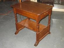 Oak Chair Side Lamp Table w/ Base Book Shelf and Single Drawer